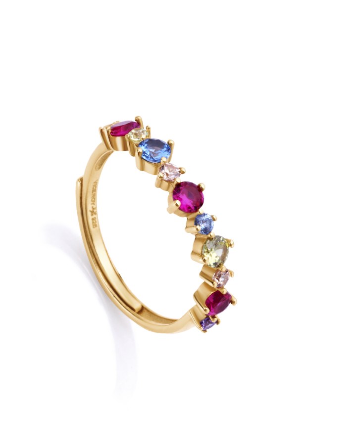 Viceroy Slušivý pozlacený prsten s barevnými zirkony 13098A01 - Prsteny Otevřené prsteny