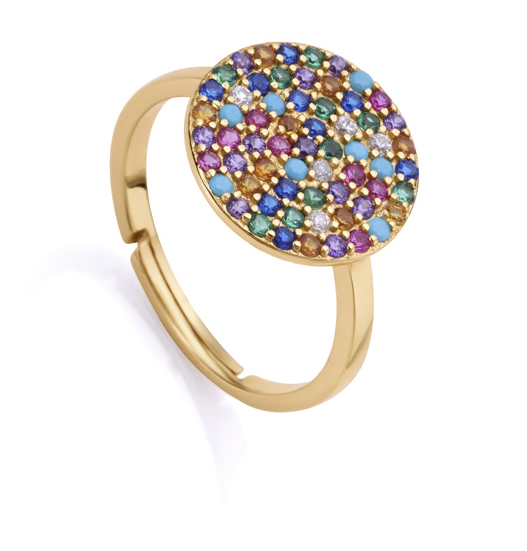Viceroy Výrazný pozlacený prsten s barevnými zirkony 13071A01 - Prsteny Otevřené prsteny