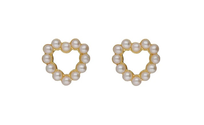 Victoria Cruz Pozlacené náušnice Srdíčka s&nbsp;perličkami Sera A5574-00DT - Náušnice Pecky