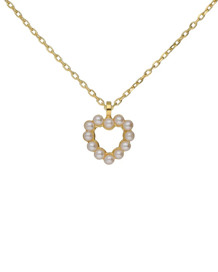Victoria Cruz Pozlacený náhrdelník Srdce s&nbsp;perličkami Sera A5575-00DG - Náhrdelníky Perlové náhrdelníky