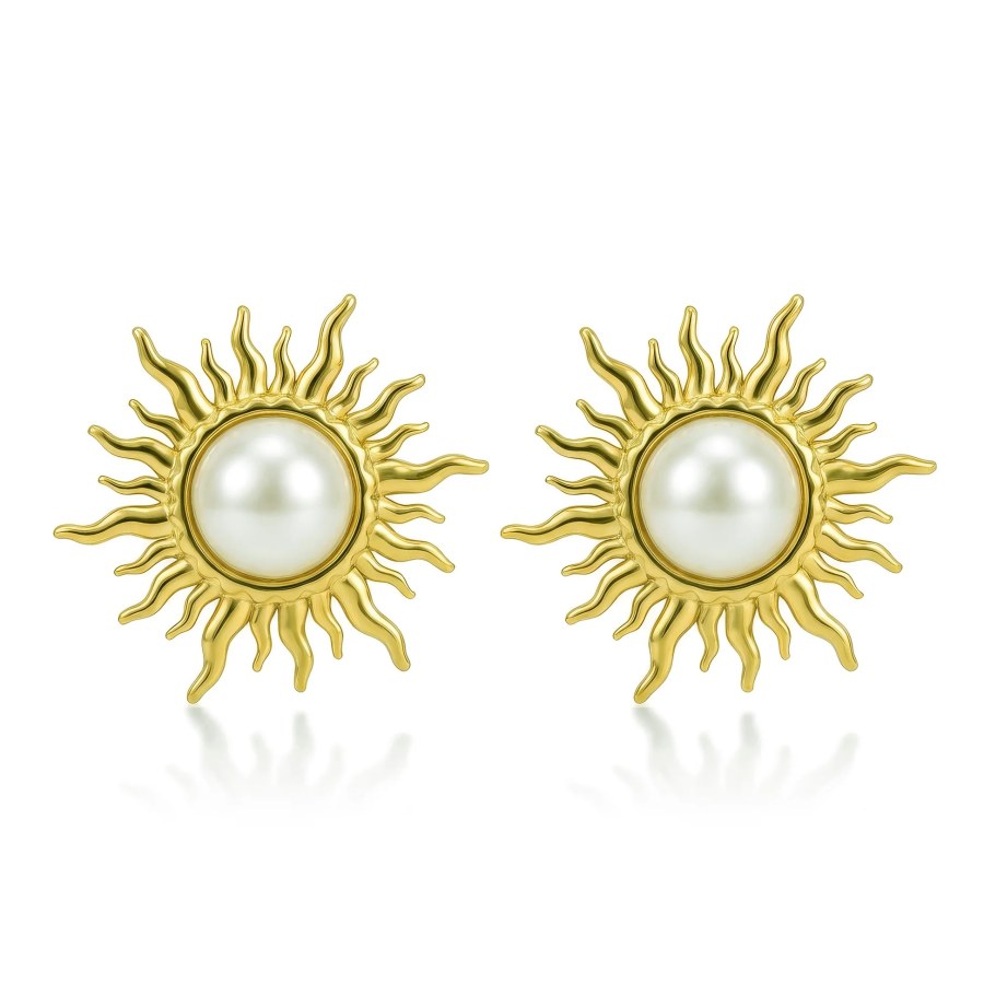 Victoria Walls Pozlacené náušnice Slunce s perlou Elmora Gold VWE260670G