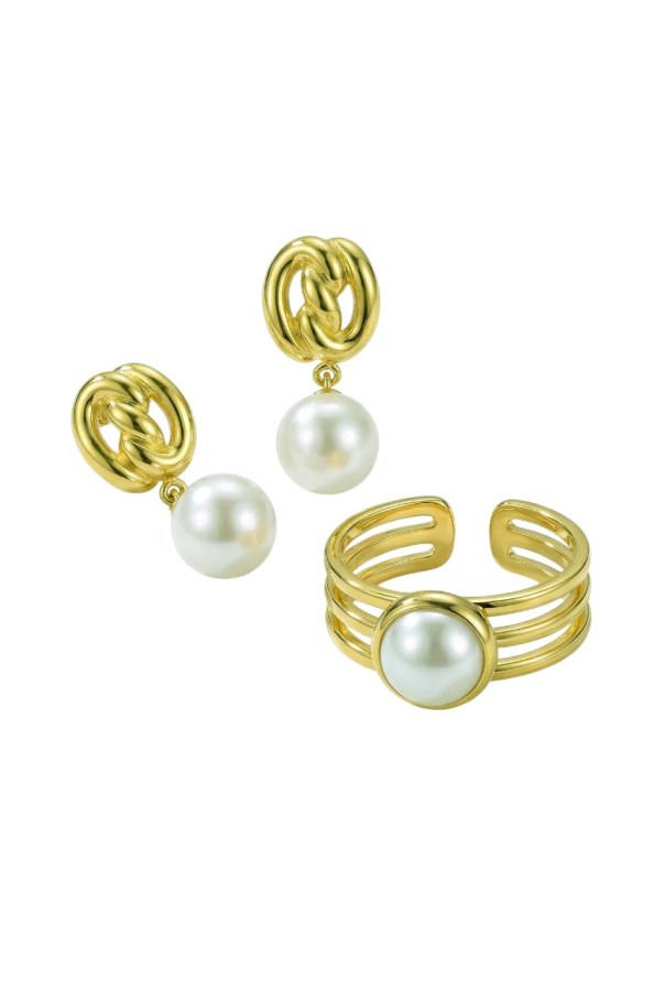 Victoria Walls Set pozlacených šperků VWS260857G (prsten, náušnice) - Prsteny Prsteny bez kamínku