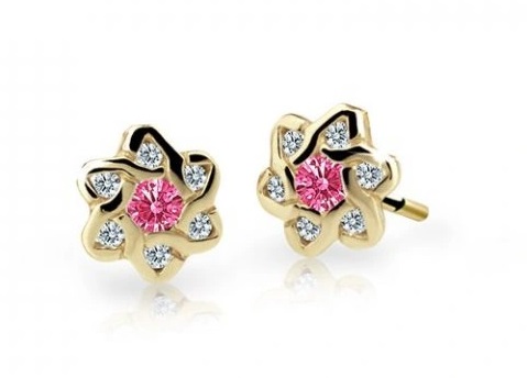 Cutie Jewellery Zlaté dětské náušnice C2149-30-X-1 fuchsiová - Náušnice Pecky