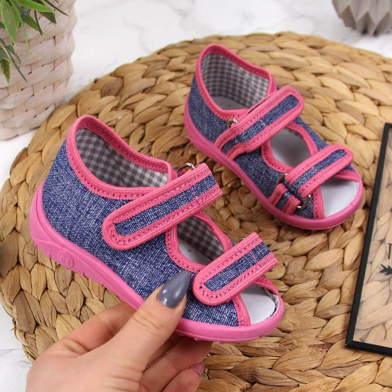 Nazo Jr TEX4B dětské pantofle námořnická modrá a růžová - Pro děti boty