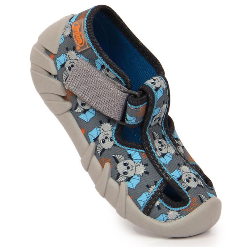 Pantofle na suchý zip s netopýrem Befado Jr BEF6A grey - Pro děti boty