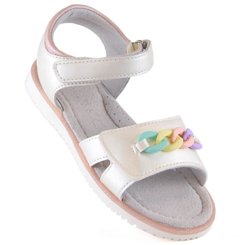Miss❤E Jr EVE426 béžové sandály s řetízkem na suchý zip - Pro děti boty