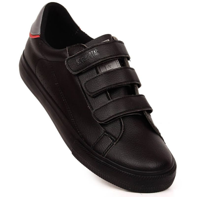 Černé kožené tenisky Big Star M INT1840B s páskem na suchý zip - Pro muže boty