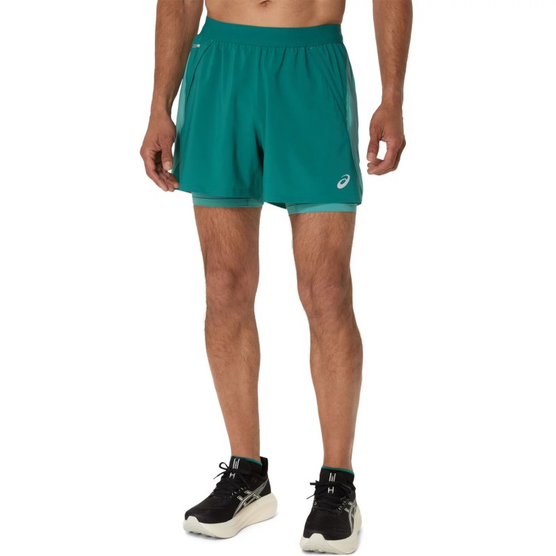 Pánské šortky 2N1 5IN M 2011D245-301 zelené - Asics Road - Pro muže kraťasy