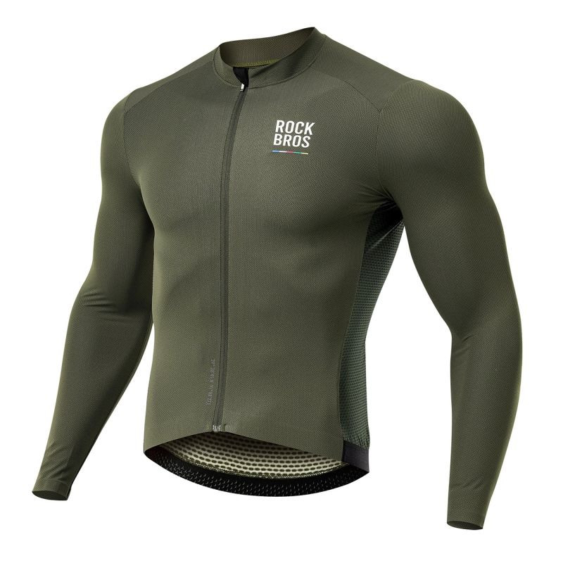 Cyklistický dres Rockbros 15220003003 ROAD TO SKY, pánský, s dlouhým rukávem, velikost M – zelený