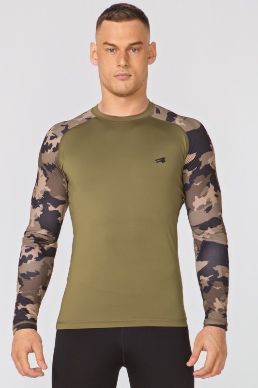 Tričko Rough Radical Furious Army Ls Khaki/Camo - Pro muže trička, tílka, košile