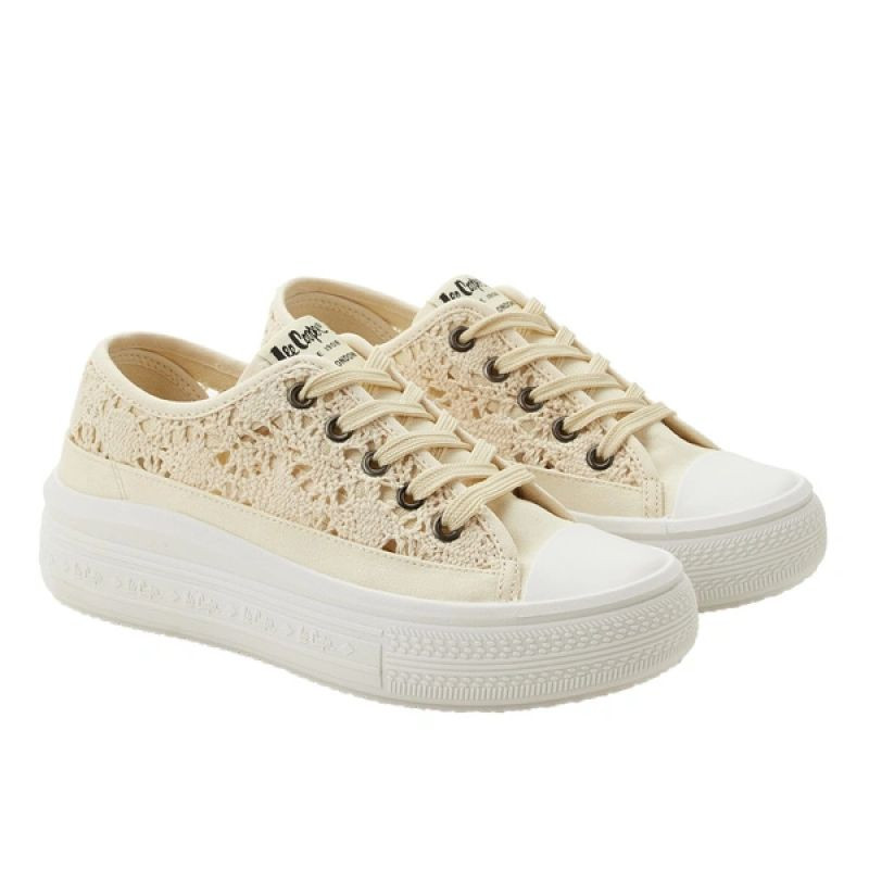 Lee Cooper dámské sportovní boty beige platform lace-up dámské - Pro ženy boty