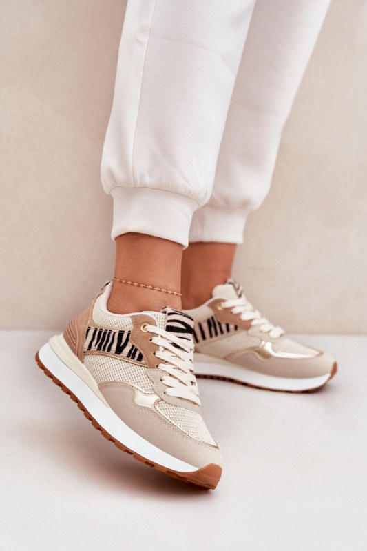 Dámské Sportovní Boty Na Platformě Zebra Béžové Davinara