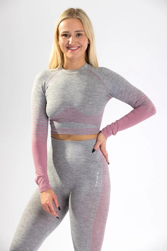 Dámský CropTop s dlouhým rukávem 5.0. růžový melír - Naine