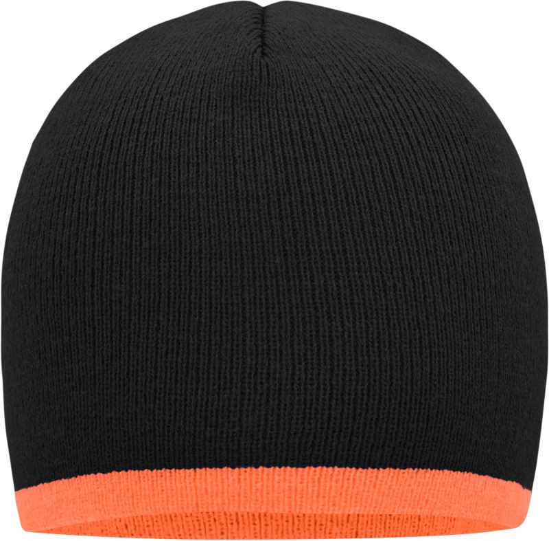 Daiber MB 7584 Pletená čepice s kontrastním lemem 03.7584 black/orange