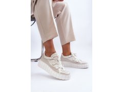 Dámské kožené sportovní boty na platformě M01/1 Zazoo světle béžové 3