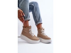 Zazoo 3392/X Dámské Kožené Sportovní Boty na Platformě Beige 1