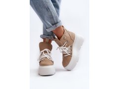 Zazoo 3416 Kožené Dámské Sportovní Boty Beige 3