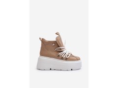 Zazoo 3416 Kožené Dámské Sportovní Boty Beige 6