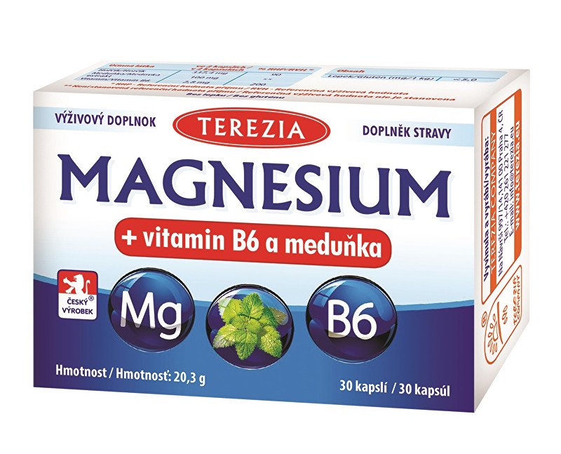 Terezia Magnesium + vitamin B6 a meduňka 30 kapslí - Přípravky hořčík