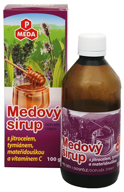 Purus Meda PM Medový sirup s jitrocelem, tymiánem, mateřídouškou a vitamínem C 100 g