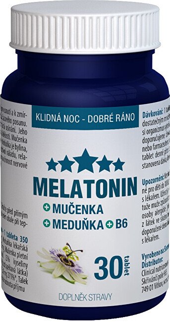 Clinical Nutricosmetics Melatonin Mučenka Meduňka B6 30 tablet - Přípravky únava a nedostatek energie