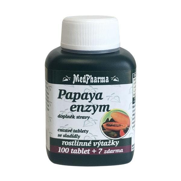 MedPharma Papaya enzym – cucavé pastilky bez cukru s příchutí broskve 100 tbl. + 7 tbl. ZDARMA