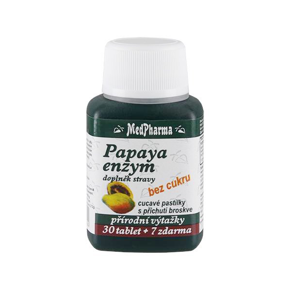 MedPharma Papaya enzym – cucavé pastilky bez cukru s příchutí broskve 30 tbl. + 7 tbl. ZDARMA - Přípravky normální trávení