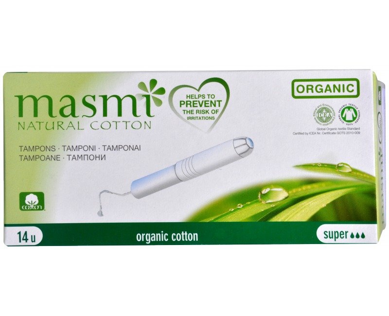 Masmi Tampóny s aplikátorem z organické bavlny MASMI Super 14 ks - Přípravky intimní hygiena