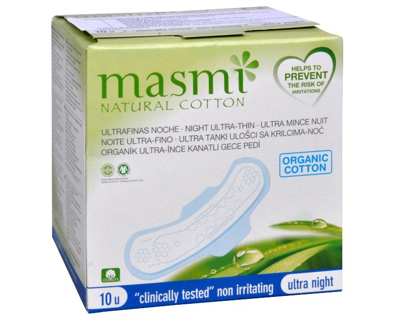 Masmi Ultratenké vložky MASMI z organické bavlny s křidélky 10 ks Ultra Night 10 ks - Přípravky intimní hygiena