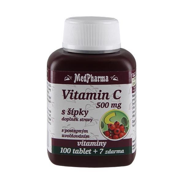 MedPharma Vitamín C 500 mg s šípky prodloužený účinek 100 + 7 tablet ZDARMA - Přípravky celková imunita